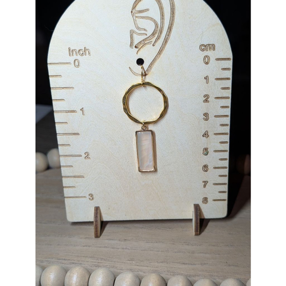 Gold Opalescent Dangle Earrings Iridescent Rectangle Gold Stainless Steel Hooks - Picture 4 of 4